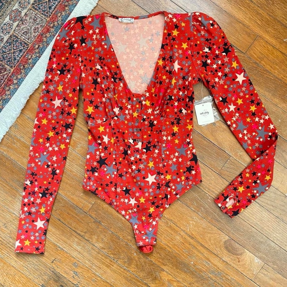 NWT Free People Girls Like Us Star Print Bodysuit Size XS Retro Rockstar